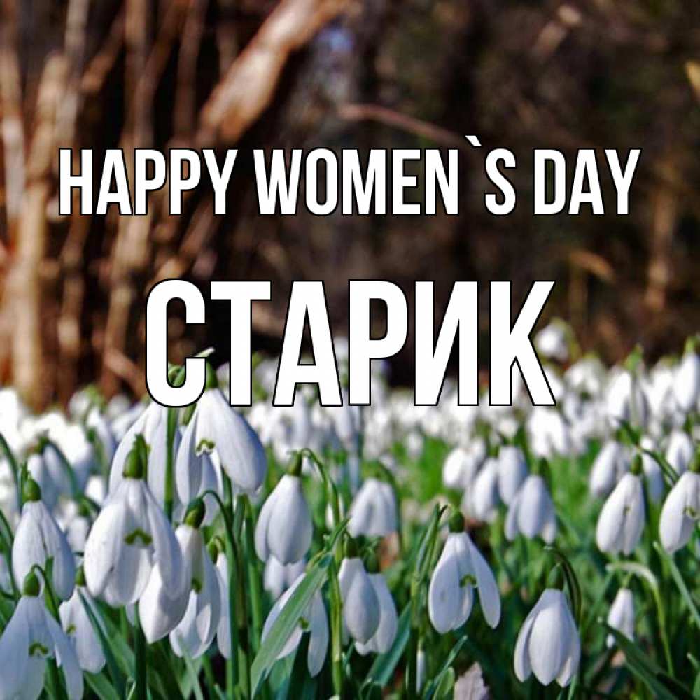 Greetings card с именем, Старик happy women`s day с подснежниками 1 Greetings with text for free download 